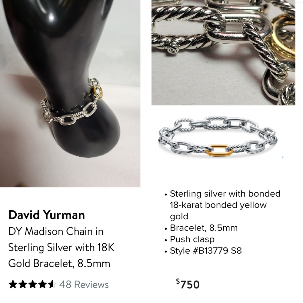 SOLD!! DY Madison Chain Sterling Silver and Gold Bracelet. #109